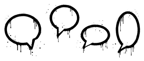 Wall Mural - Set of Spray painted graffiti Speech bubble in black over white. bubble drip symbol.  isolated on white background. vector illustration