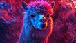 Neonlit alpaca, glowing with phantasmal iridescent tones, amidst a backdrop of psychic wave patterns