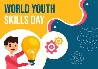 Wall Mural - Youth Skills Day Social Media Background Flat Cartoon Hand Drawn Templates Illustration