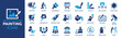 Painting icon set. Containing paint, artwork, paintbrush, artist, museum, painter, art gallery, paint stroke and more. Solid vector icons collection.