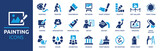 Fototapeta  - Painting icon set. Containing paint, artwork, paintbrush, artist, museum, painter, art gallery, paint stroke and more. Solid vector icons collection.