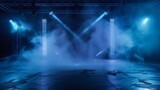 Fototapeta  - An empty stage with blue lights and smoke