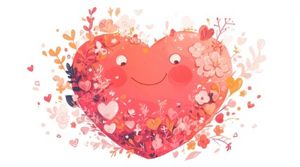 Wall Mural - A vibrant heart shaped soft toy illustration captures the essence of falling in love set against a pristine white backdrop This delightful Valentine s Day cartoon design is sure to enchant