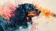 an abstract dog portrait infused with colorful double exposure paint