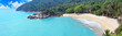 Sea view on tropical island beach, ocean panorama, mountain viewpoint landscape, Koh Phangan, Haad Than sadet national park, Surat Thani, Thailand, Southeast Asia, summer holidays, vacation, travel