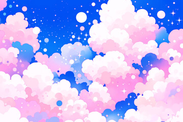 Sticker - キラキラ光るふわふわの雲と空のファンシーな背景