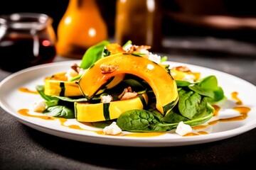 Poster - A plate of salad with zucchini and spinach.