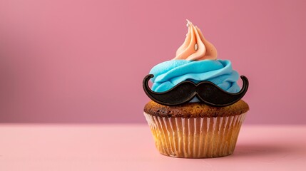 Wall Mural - Cute cupcake with mustache celebrating father's day - festive dessert concept