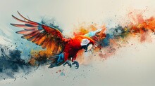 An Abstract Parrot Portrait Infused With Colorful Double Exposure Paint