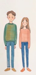 Wall Mural -   A man and a woman, each dressed in a sweater and blue jeans, stand side by side