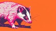   A raccoon image on an orange backdrop, outlined in black and white