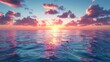   A sunset over a vast expanse of water, with clouds scattering across the sky above