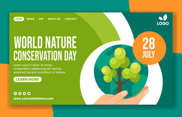 Wall Mural - Nature Conservation Day Social Media Landing Page Cartoon Templates Background Illustration