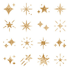 Sparkling stars png icon set with glitter texture