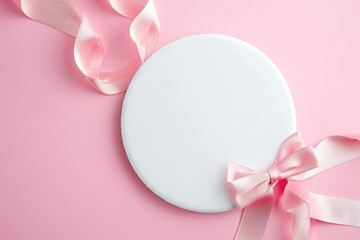 A front view of the isolated plate that has been placed on pink background that decorated with the pastel ribbon that can be compile to the things like the celebration, festival or ceremony. AIGX03.