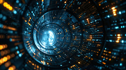 Wall Mural - particle flow tunnel space vortex, internet science and technology creative background
