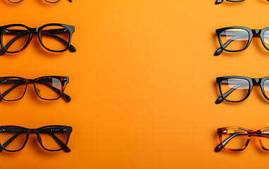 Simple glasses on an light orange background frame with space for text. Generative ai