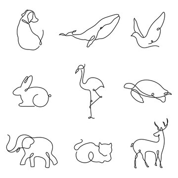 Animal png logo element, line art animal illustration set