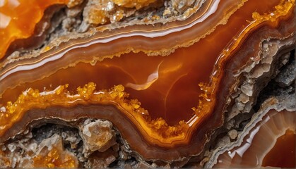 Wall Mural - shiny orange agate gemstone crystal close-up texture background from Generative AI