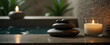 Tranquil Zen Bathroom: Stone Pebbles, Lotus Candle, and Balanced Harmony in Realistic Nature-Inspired Interior Design - Stock Photo Concept