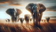 Meadow Matriarchs: A Testament to Family Strength - A Herd of Wise Elephants Roaming the Savannah in Close-up Small Animal Double Exposure