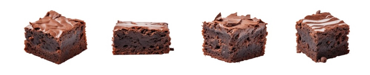 Poster - set of brownies chocolate cake isolated on transparent background