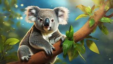 Majestic Koala: Branch Dining In 4K""Leafy Delight: Koala On Tree Branch (4K)