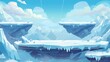 Isolated texture set with flying ice jump island for UI arcade 2d videogame. Frozen floating platform landscape for virtual environment. Empty virtual location with snow kit for fantasy world.