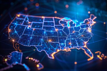 Digital Map of USA with Network Connection created with generative AI