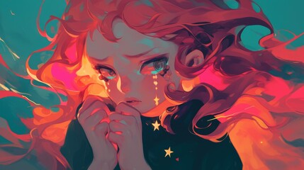 Wall Mural - 2d illustration of a cartoon character named crying star