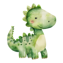 Cute baby green dinosaur watercolor clipart illustration isolated on transparent background