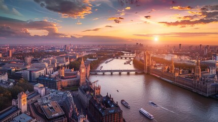 Wall Mural - Panoramic cityscape view of London and the River Thames, England, United Kingdom