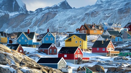 Sticker - Picturesque village on coast of Greenland