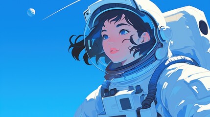 Wall Mural - Cartoon featuring a female astronaut