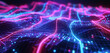 Glowing neon circuits intertwined with vibrant low poly data streams, flowing seamlessly across a digital landscape, depicting high-speed data transfer in a futuristic world.