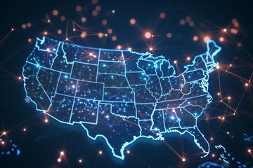 Wall Mural - Digital Map of USA with Network Connection created with generative AI