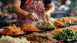 Image of street food vendors preparing local delicacies, culture