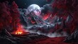 Explosive Flames with Smoke and Burning Heat, Hot Abstract Energy and Explosive Light, Dark Explosive Flames with Fiery Red and Black Backgrounds, Exploding Flames and Smoke under a Dark Sky, Fiery 