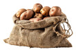 © David - Rustic sack of fresh brown potatoes isolated on transparent background