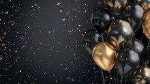Gold And Black Balloons On A Black Background.