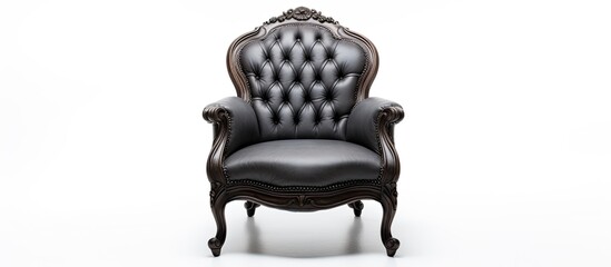 Sticker - A black leather chair with carved back