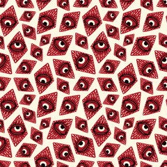 Wall Mural - beige  seamless pattern with magical eyes