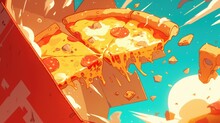 A Cartoon Featuring A Comical Scene Of A Slice Of Pizza Getting Chomped On