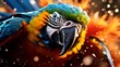 Macaw parrot in colorful powder burst.