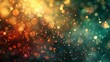 Abstract blur bokeh banner background. Gold bokeh on defocused emerald green and red background