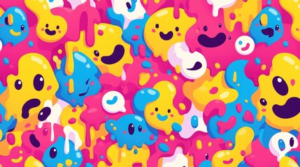 Wall Mural - Experience the whimsical delight of a vibrant psychedelic pattern featuring a melting smiling and colorful cartoon face This retro inspired design exudes a playful charm with its dr