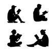 silhouette of person reading a book, isolated background