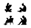 silhouette of person reading a book, isolated background