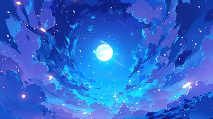 Wall Mural - illustration of a vibrant night sky featuring a canopy of stars a glowing moon and swirling clouds s