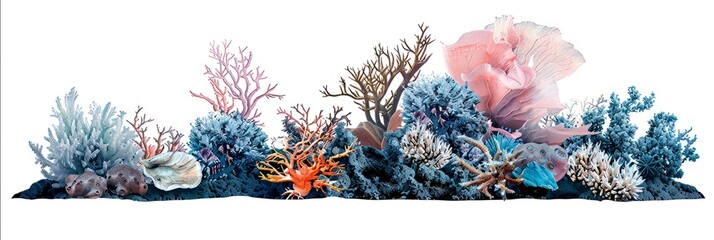 Set of coral reefs cut out isolated on white background.